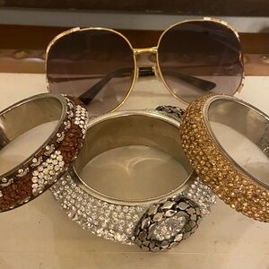 Gold and Silver Textured Crystal Bracelets